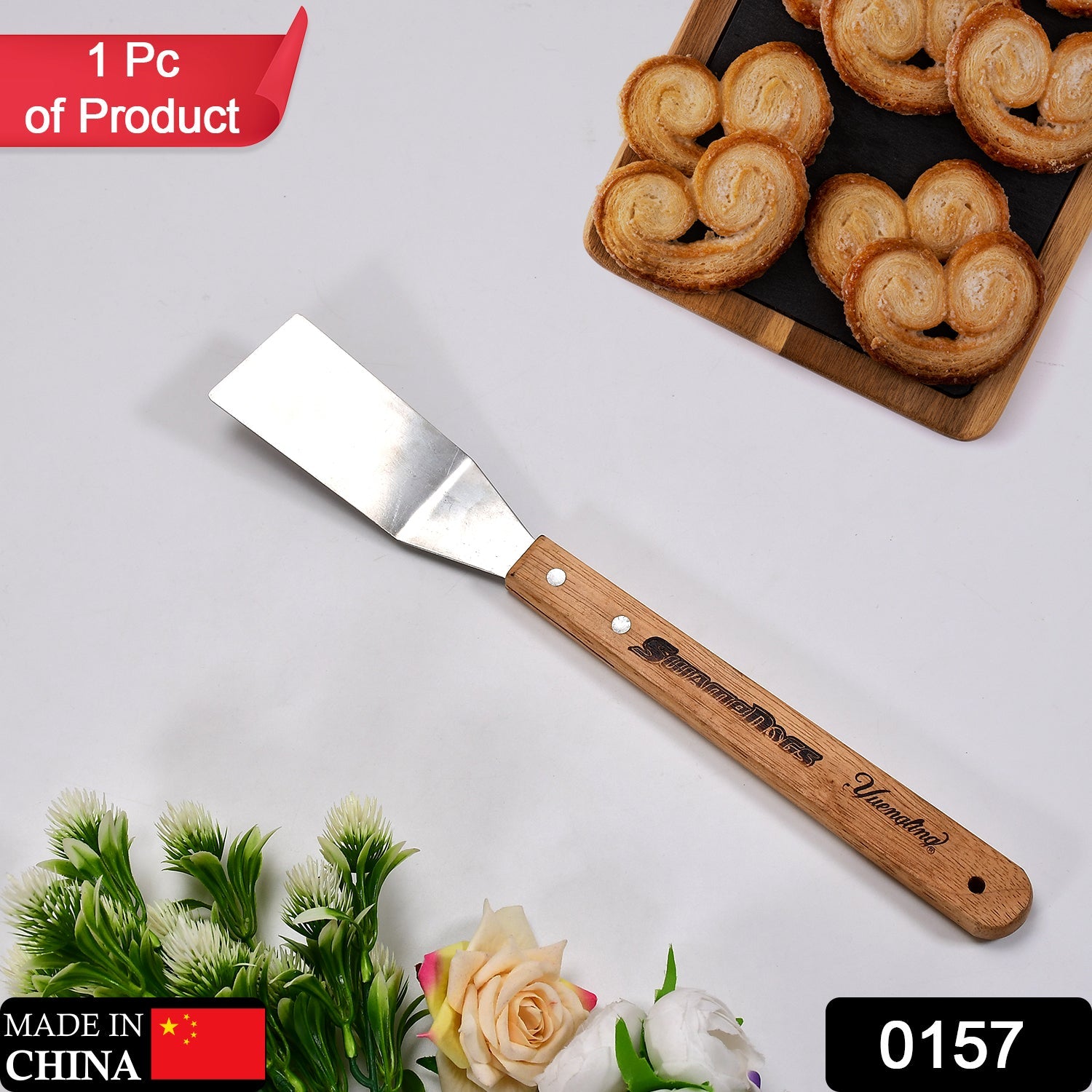 0157 Stainless Steel Barbecue Spatula BBQ Spatula BBQ Tong With Wooden Handle Lifting Spatula DeoDap 0157 Stainless Steel Barbecue Spatula BBQ Spatula BBQ Tong With Wooden Handle Lifting Spatula DeoDap